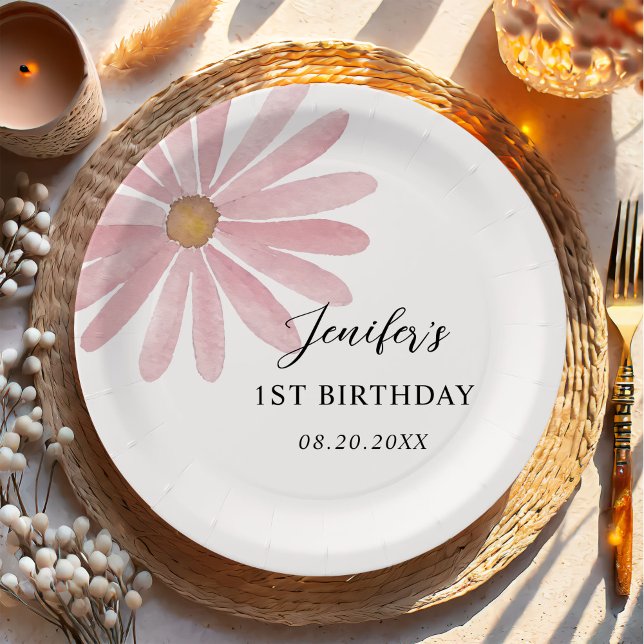 Plato De Papel Daisy Pink Chica Primera fiesta de cumpleaños (Subido por el creador)