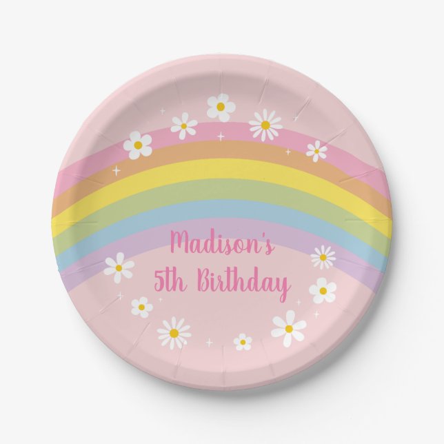 Plato De Papel Daisy Rainbow Let's Fiesta Retro Cumpleaños (Anverso)