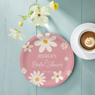 Plato De Papel Daisy retro boho rosa desierto ducha de novia rosa