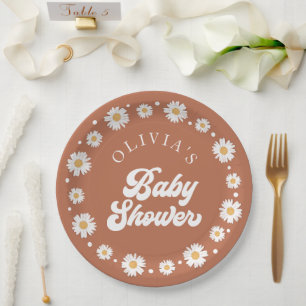 Plato De Papel Daisy Retro Género Neutral Baby Shower