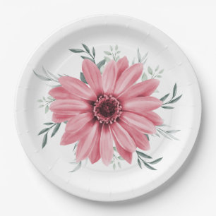 Plato De Papel Daisy Rosa Floral Bridal Shower