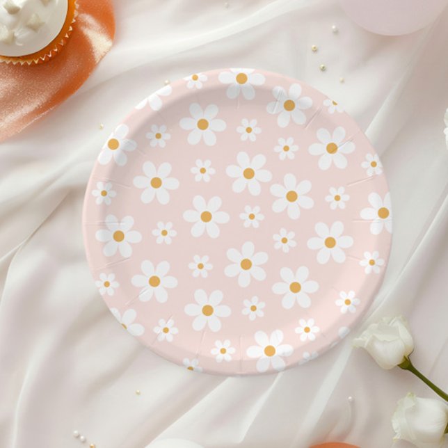 Plato De Papel Daisy Rosa Retro Groovy (Subido por el creador)