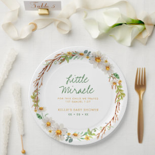 Plato De Papel Daisy Wreath Little Miracle Baby Shower Scripting