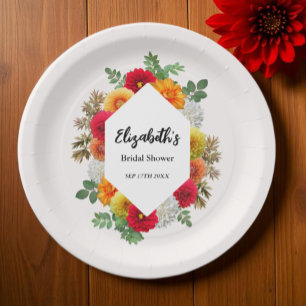 Plato De Papel Dalia floral de otoño Bridal Shower