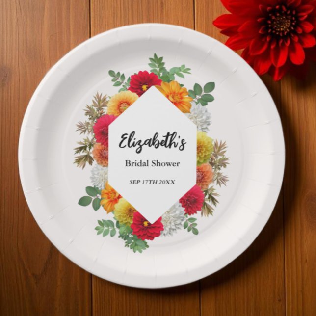 Plato De Papel Dalia floral de otoño Bridal Shower (Subido por el creador)