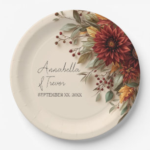 Plato De Papel Dalia floral de otoño óxido y flores de otoño borg