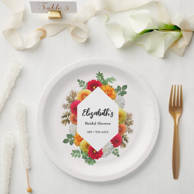 Plato De Papel Dalia floral otoñal de boda (Boda)