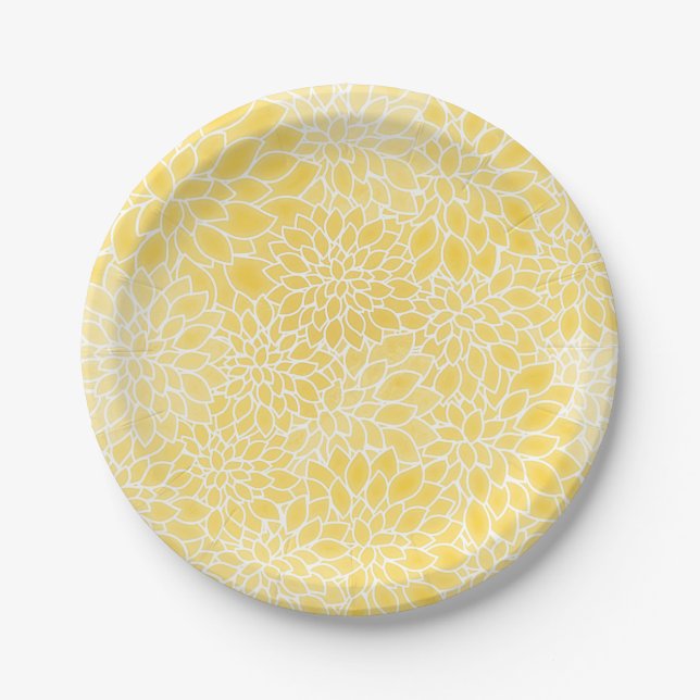 Plato De Papel Dalias amarillas pastel (Anverso)