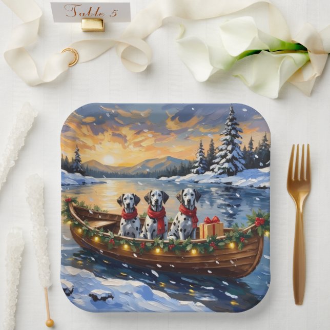 Plato De Papel Dalmatian Christmas Boat Holiday (Boda)