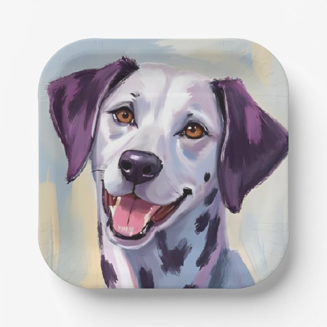 Plato De Papel Dalmatian | Dog Watercolor Pet Painting (Anverso)