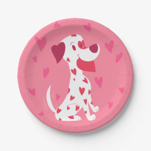 Plato De Papel Dalmatian rosado lindo de la tarjeta del día de