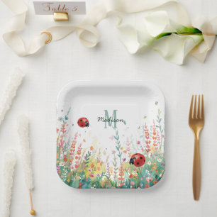 Plato De Papel Dama de agua de primavera Floral Monograma Flor si