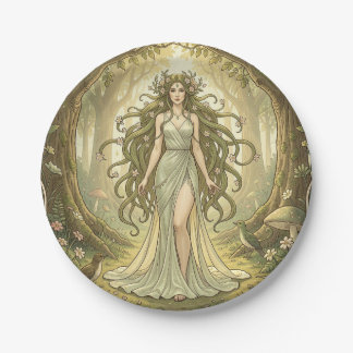 Plato De Papel Dama de fantasía en un bosque encantado 