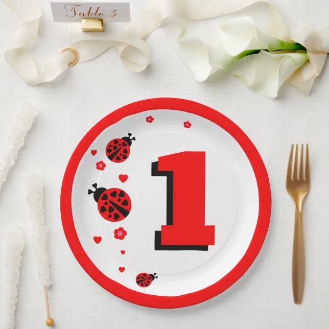 Plato De Papel Dama de mariquita linda (Boda)