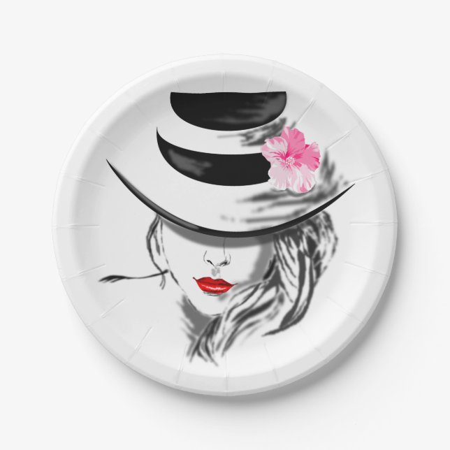 Plato De Papel Dama moderna con placas de papel Gorra (Anverso)