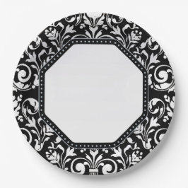 Plato De Papel Damasco blanco y negro