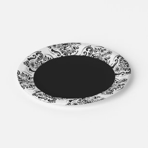 Plato De Papel Damasco blanco y negro con clase