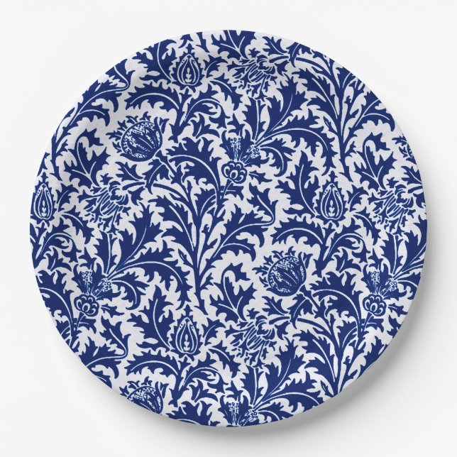 Plato De Papel Damasco de botellas de William Morris, azul cobalt (Anverso)