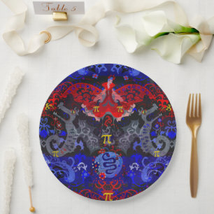 Plato De Papel Damasco de dragón poliamorio en colores de bandera