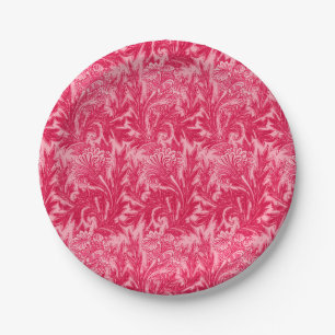 Plato De Papel Damasco de flores jacobeas, fucsia y rosa claro