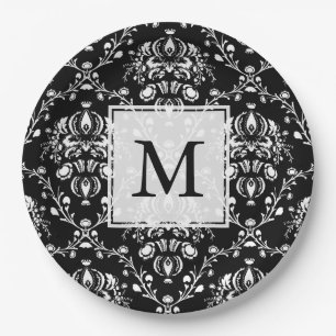 Plato De Papel Damasco de Personalizado blanco y negro