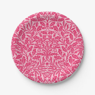 Plato De Papel Damasco floral Art Nouveau, profunda fucsia rosa