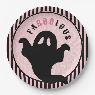 Plato De Papel Damasco rosa Vintage Fantasma de Halloween FAB