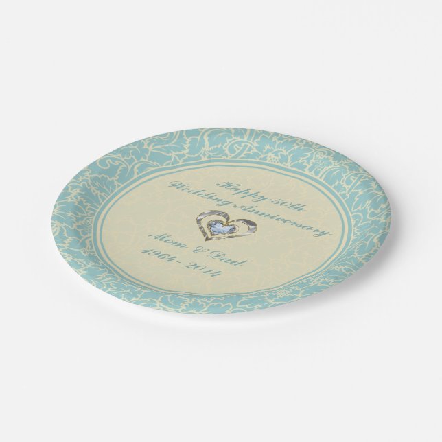 Plato De Papel Damascos Florales Pastel Azul Y Crema (Angular)
