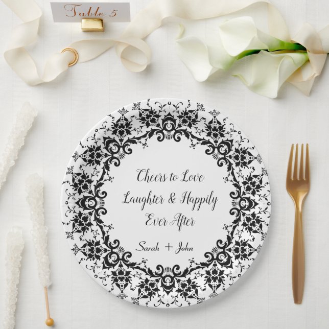 Plato De Papel Damask Chepers para amar la ocasión de Boda de la  (Boda)