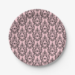 Plato De Papel Damask Glam Black Cat | Placa de papel de Hallowee