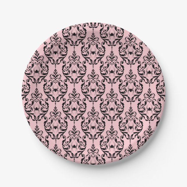 Plato De Papel Damask Glam Black Cat | Placa de papel de Hallowee (Anverso)