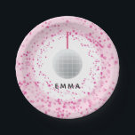 Plato De Papel Dance Disco Ball Fiesta Personalizado Fiesta negro<br><div class="desc">Celebra tu dulce con estos divertidos platos fiestas personalizados en rosa y negro. Todo el texto es personalizable. Parte de una colección de Parcel Studios.</div>