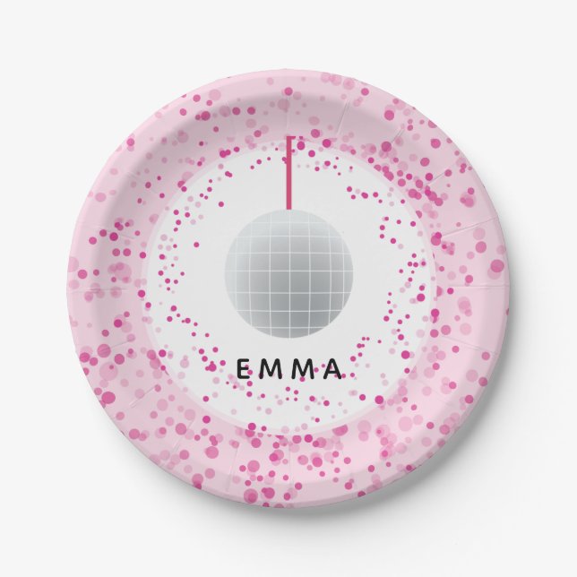 Plato De Papel Dance Disco Ball Fiesta Personalizado Fiesta negro (Anverso)