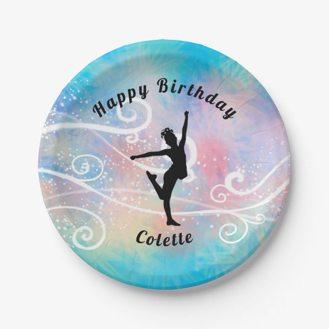 Plato De Papel Dance Happy Birthday Personalizado Swirl Paper Pla (Anverso)