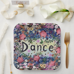 Plato De Papel DANCE Polka Dot Floral en rosa y azul