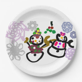 Plato De Papel Dance Snowman and Snowwoman