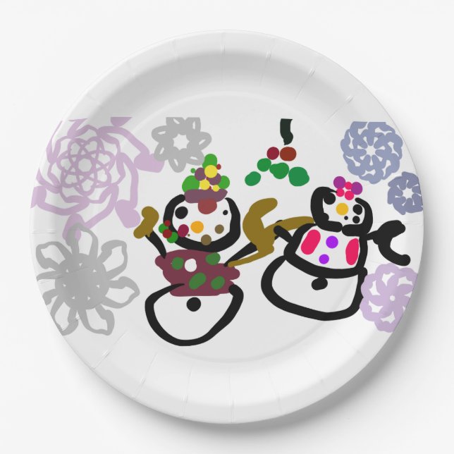 Plato De Papel Dance Snowman and Snowwoman (Anverso)