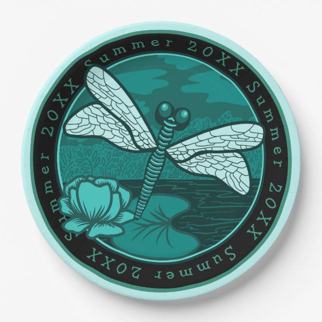 Plato De Papel Dancing Dragonfly Lago Vida (Anverso)