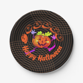 Plato De Papel Dancing Happy Pumpkin Halloween