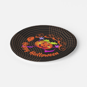 Plato De Papel Dancing Happy Pumpkin Halloween 