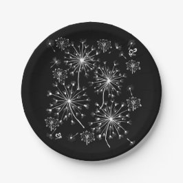 Plato De Papel Dandelion, flores silvestres y abejas melíferas