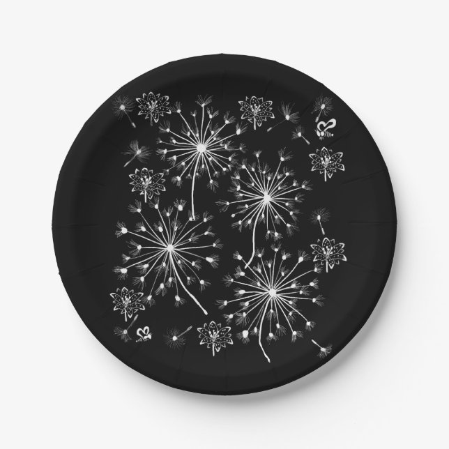 Plato De Papel Dandelion, flores silvestres y abejas melíferas (Anverso)