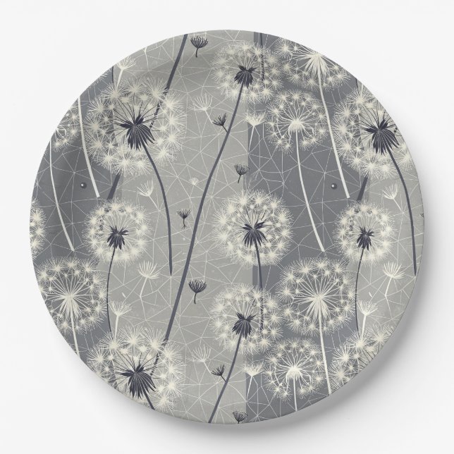 Plato De Papel Dandelion monocromo moderno (Anverso)