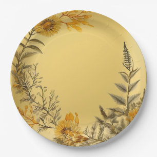 Plato De Papel Dandeliones Amarillos Bonitos Helechos Verdor