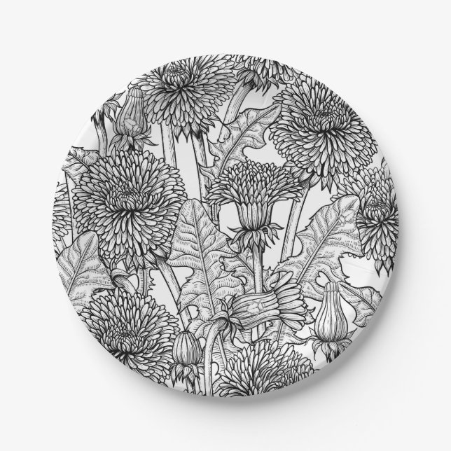 Plato De Papel Dandelions, black and white (Anverso)
