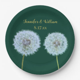 Plato De Papel Dandelions, Dandelion Clocks Green Personalizado