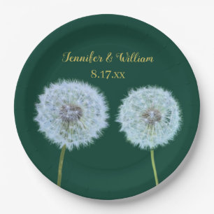 Plato De Papel Dandelions, Dandelion Clocks Green Personalizado
