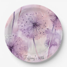 Plato De Papel Dandelions púrpura