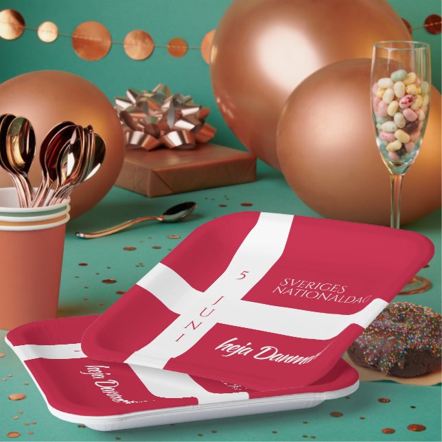 Plato De Papel Danmark Grundlovsdag Bandera del Día Nacional Dané (Multi)