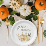 Plato De Papel Dar las gracias a la calabaza acuarela<br><div class="desc">Mejor Regalo Para Tus Amigos Y Familia,  Texto Personalizado De Acción De Gracias Con Colores De Otoño. Feliz Día De Acción De Gracias Con Calabazas Acuáticas Con Flores. Ideas para decorar tu casa en Acción de Gracias</div>